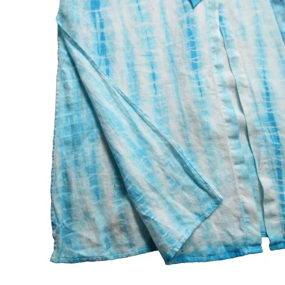 L'Agence Cameron in Aqua Bamboo Tie Dye Linen Belted Maxi Shirt Dress M